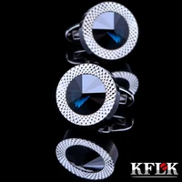 kflk jewelry round french shirt cufflink for mens brand blue crystal cuff link luxury wedding button high quality guests
