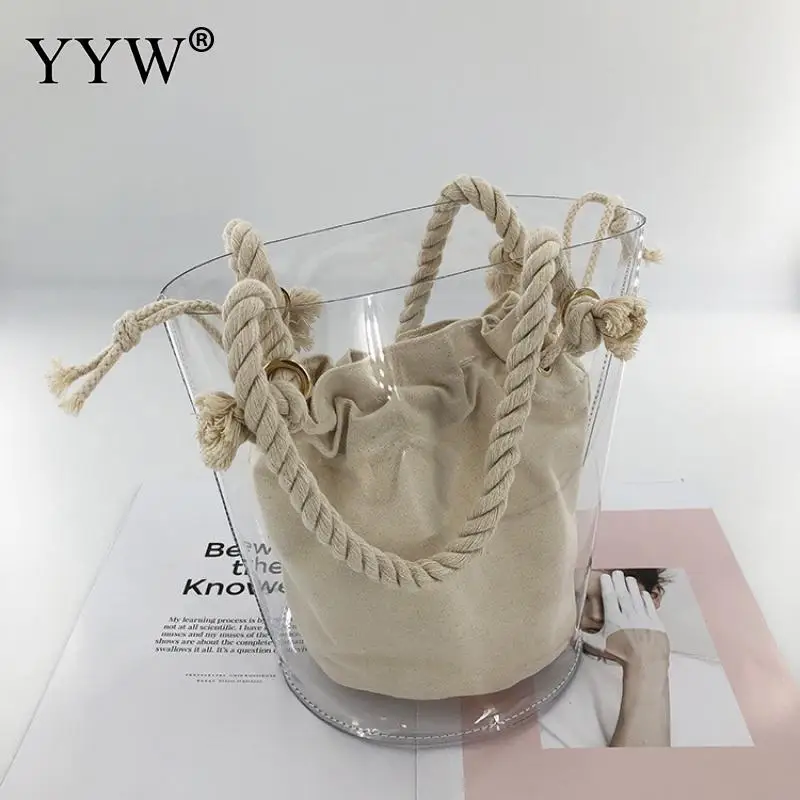 

YYW 2018 Fashion Women Handbag Transparent Jelly Bags Beach Bag 2018 New white Lady Bucket Bag Females Handbags Composite Totes