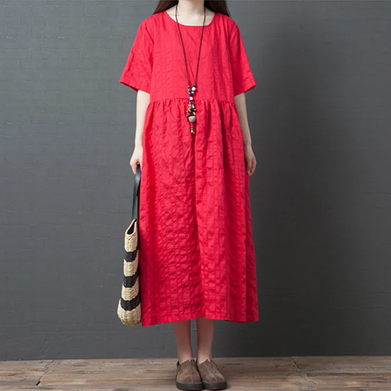 Женское льняное платье с коротким рукавом повседневное длинное жаккардовое