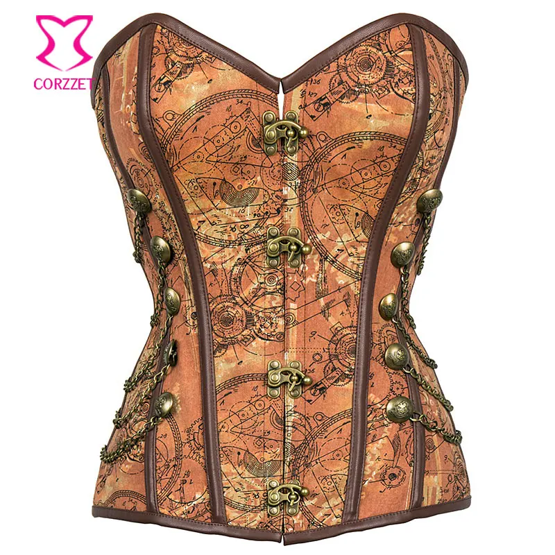 Vintage Printing Plus Size Corset Steampunk Clothing Women Corpetes E Corselet Overbust Gothic Corsets and Bustiers Steel Boned