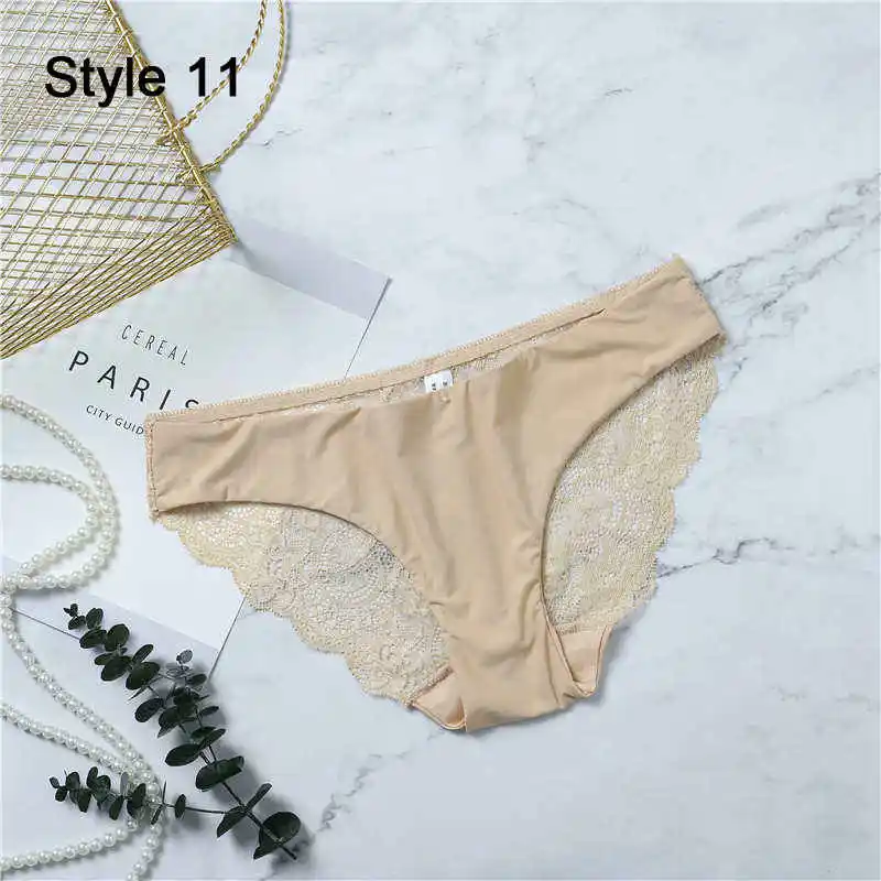 Style11 Skin Модные женские сексуальные кружевные трусики, бесшовное нижнее белье, трусы, леопардовые, ледяной шелк, для девочек, бикини, хлопок, промежность, прозрачное белье - Цвет: Style11 Skin