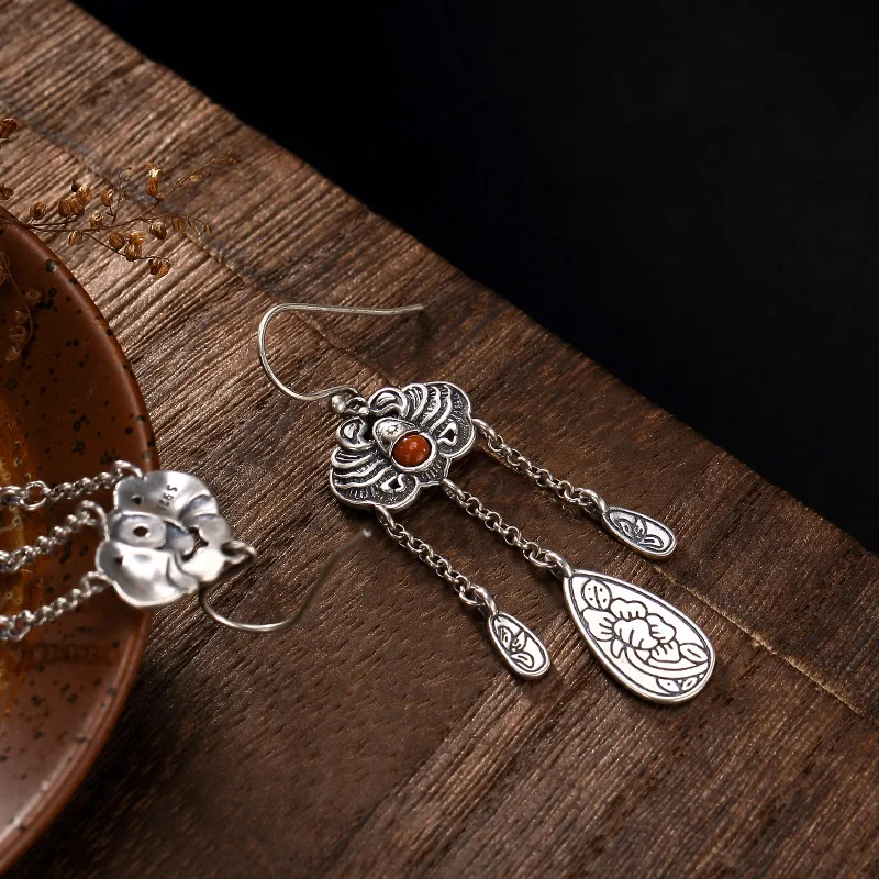 2018 Real New Arrival Brinco S925 Sterling Antique Old Inlaid South Peony Flower Fu In Front Of Ladies Earrings Wholesale | Украшения и