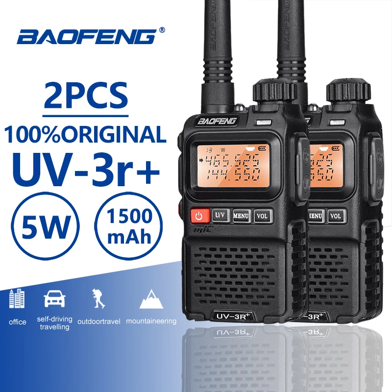 2pcs BaoFeng UV-3R+ Upgrade Version Mini Walkie Talkie Dual Band Dual Display Amateur Radio Amador Ham Two Way Radio Comunicador