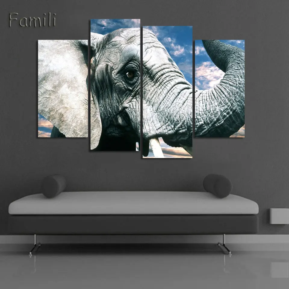 

4Pcs/set Elephant Canvas Painting Home Decoration Living Room Print Painting Wall Art Picture Modern Canvas Prints Frameless