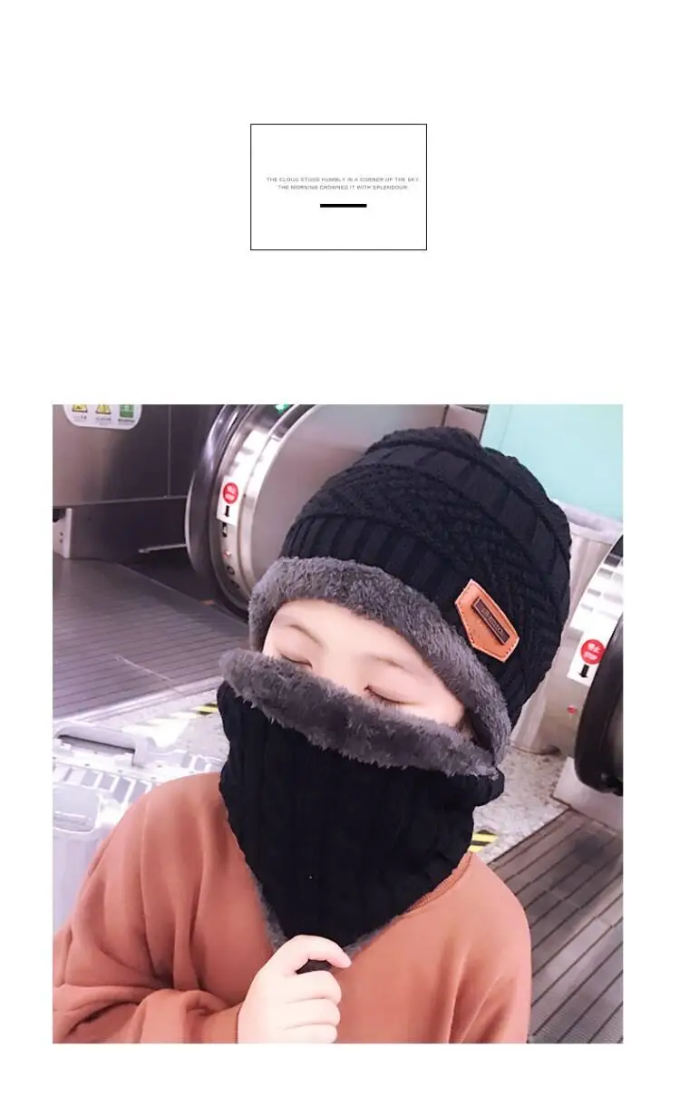 Детская зимняя теплая вязаная шапка, детская шапка Skullies Beanies, круглый шарф с толстой флисовой подкладкой для мальчиков и девочек, для женщин и мужчин