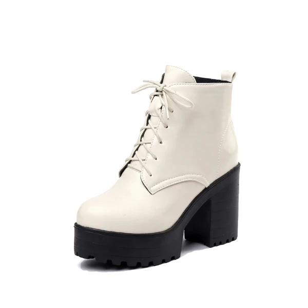 Белый CDPUNDARI platform Ankle boots for women High heel boots Ladies Winter boots shoes woman botas mujer botte femme zapatos mujer - Цвет: Белый
