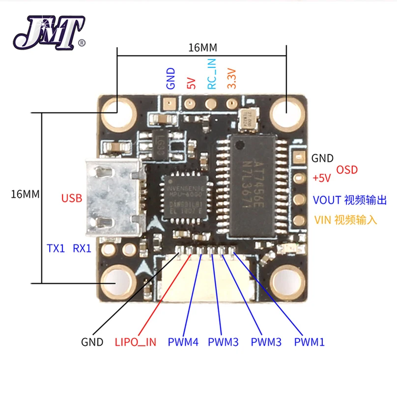 Модель контроллера полета JMT Teeny1S F3 16*16 мм Betaflight STM32F3 OSD BEC для радиоуправляемого
