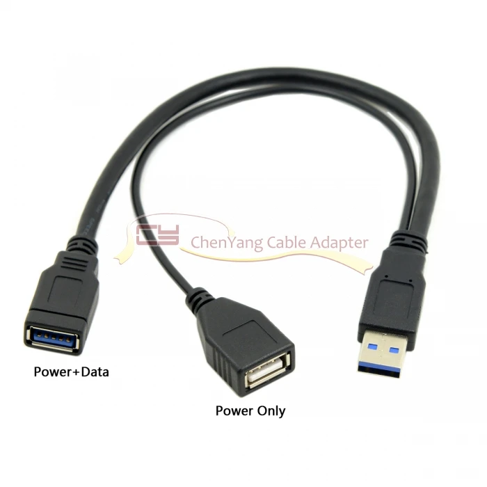 

1 0pcs/CY 20cm USB 3.0 Male to Dual USB Female Extra Power Data Y Extension Cable for 2.5" Mobile Hard Disk Black Color