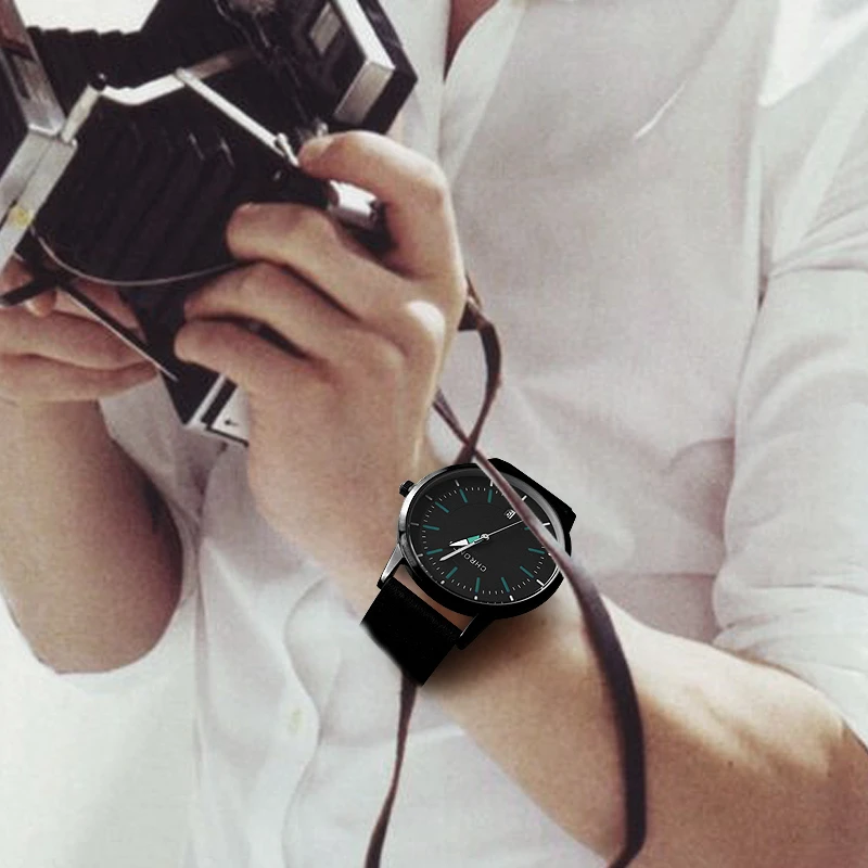 Модные мужские часы CHRONOS с датой корпус из нержавеющей стали искусственная кожа