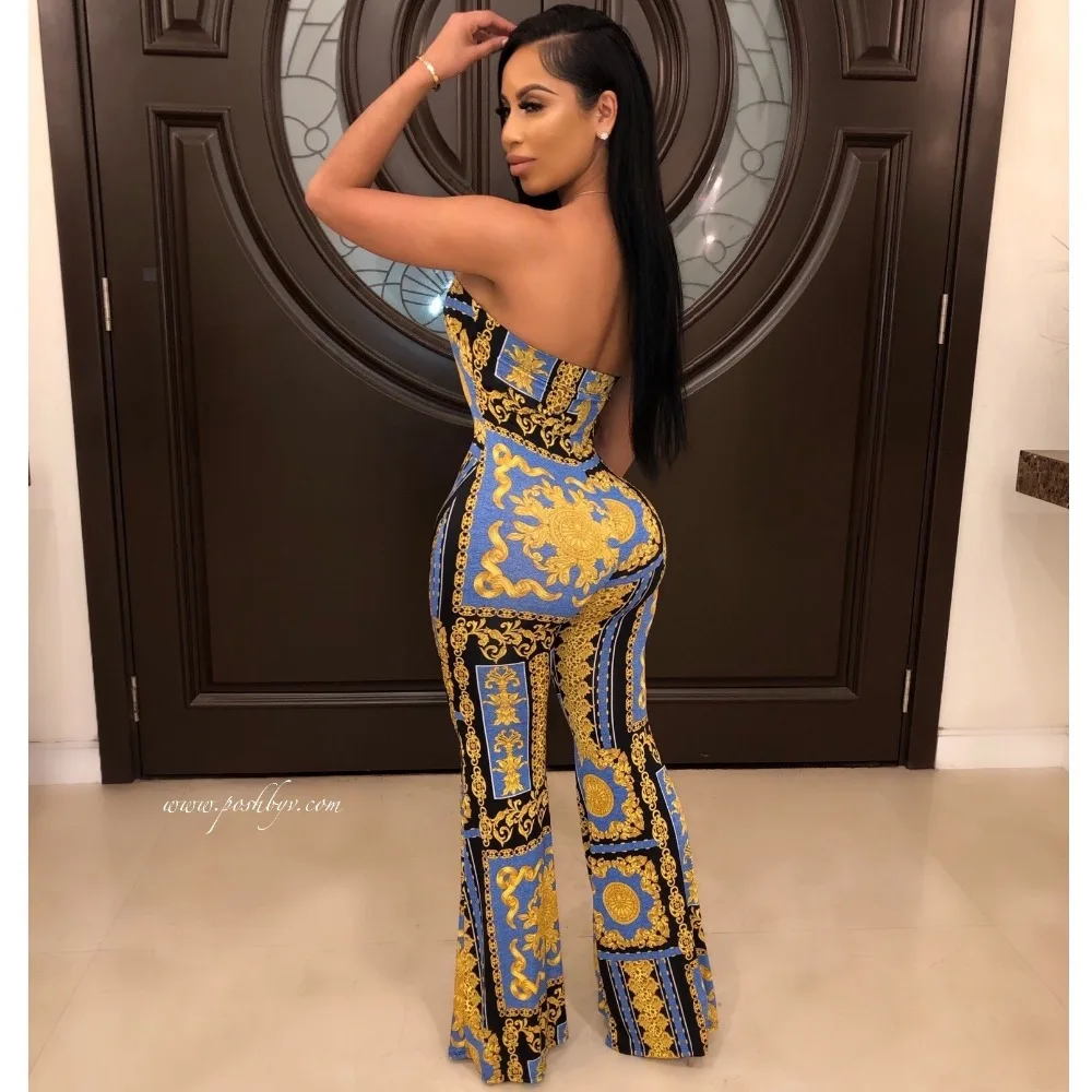 Europe and the United States cross-border strapless retro printing sexy jumpsuits H9534 fashion baby party | Женская одежда