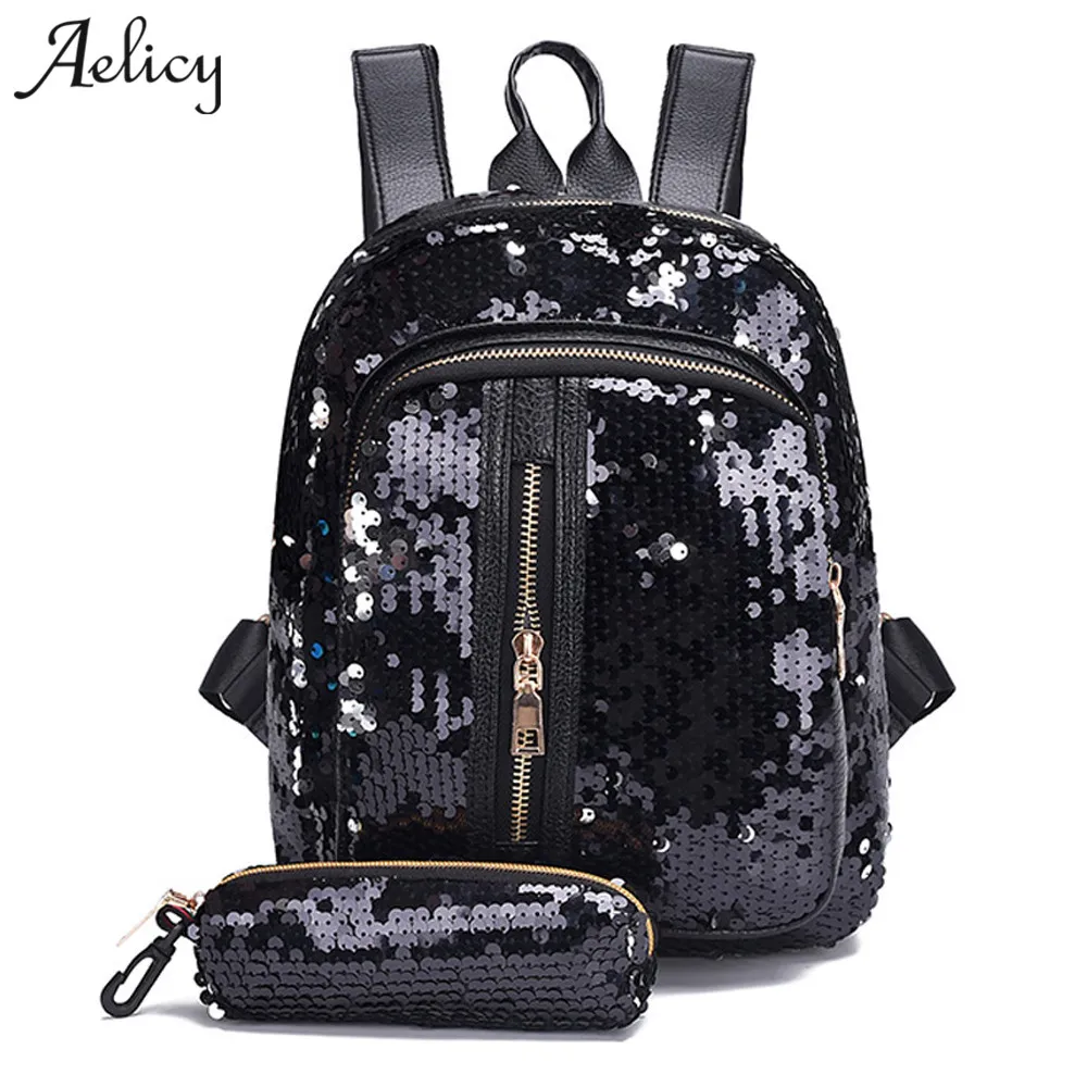 Aelicy 2018 Модные женские кожаные рюкзаки с блестками шикарный женский модный рюкзак