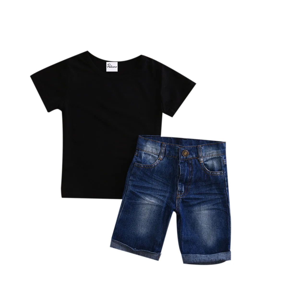 Casual 2017 New Toddler Baby Boys Short Sleeve Shirt Tops + Jeans Shorts 2pcs Set Kids Clothes Outfits |