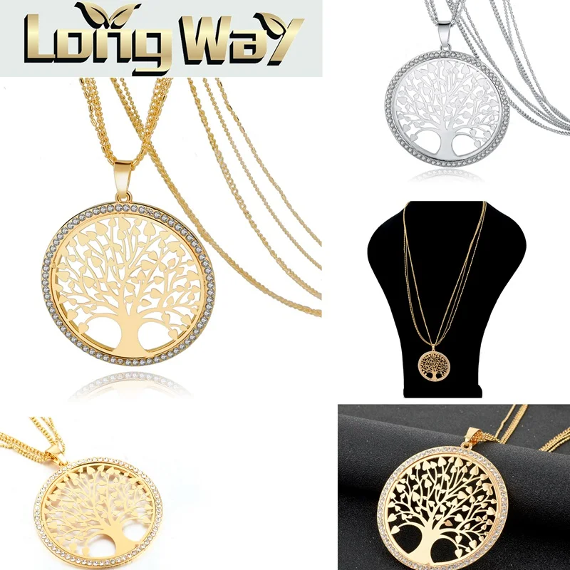 Длинное ожерелье LongWay с деревом жизни золотого цвета для женщин винтажное