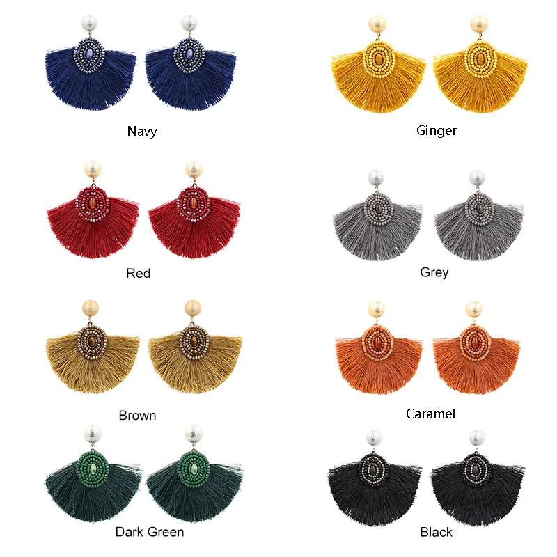 STRATHSPEY Handmade Fan Shaped Natual Stone Tassel Earrings For Women Bohemia Vintage Beads Dangle earring Fashion Jewelry Gifts | Украшения