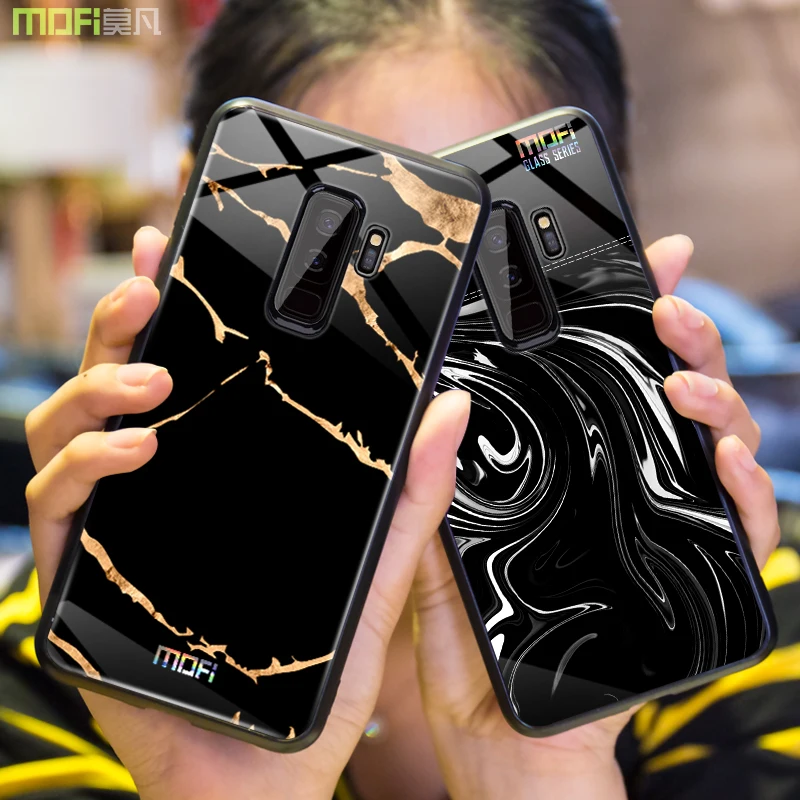 For samsung s9 case Mofi for plus glass hard marble grain black white galaxy |