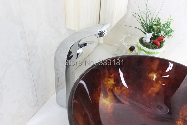Tempered Glass Vessel Sink With Hot And Cold Faucet Set N-366 | Обустройство дома