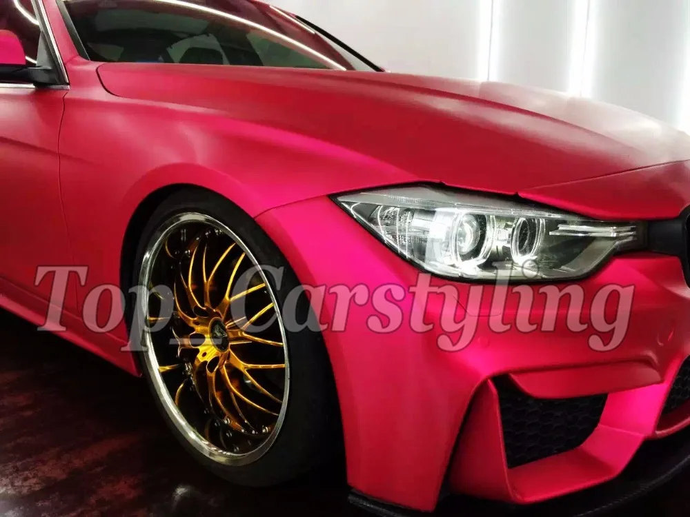 Розовая Матовая атласная Хромовая виниловая оберточная пленка для