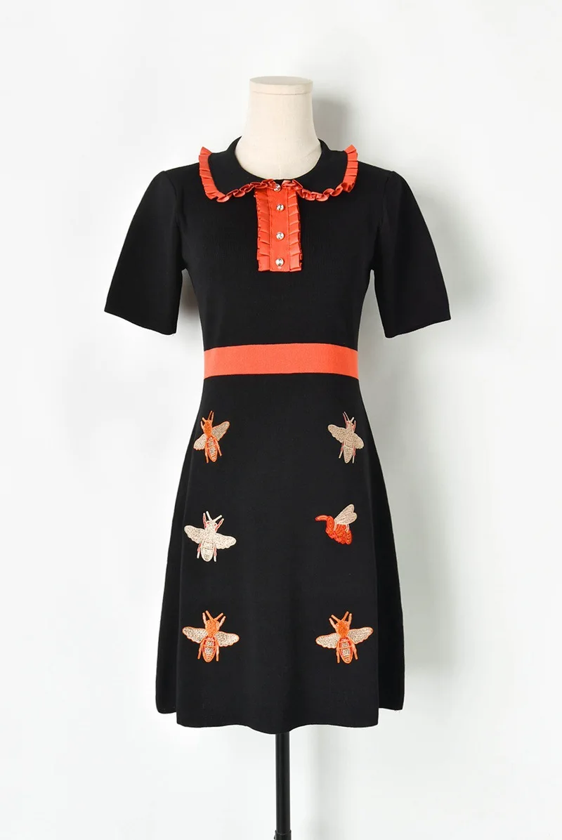 Неделя мода платье 2019 женский элегантный короткие рукава трикотаж белый чёрный