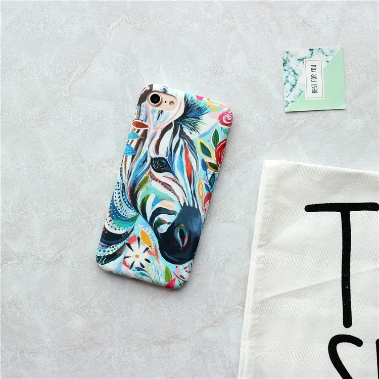 luxury Art Oil Painting Deer&ampZebra Phone case For iphone 6 6s 7 8 puls cases PC Hard Frosted cover | Мобильные телефоны и