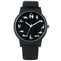 creative fun quartz watch for men black dial quartz watches comfortable black leather strap wristwatch for male