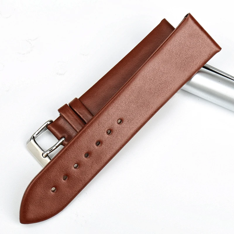 Ремешок для часов MAIKES тонкий брендовый коричневый браслет из натуральной кожи 18