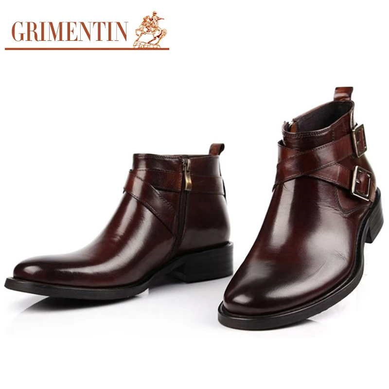 GRIMENTIN/мужские ботинки из натуральной кожи с двойной пряжкой цвет черный