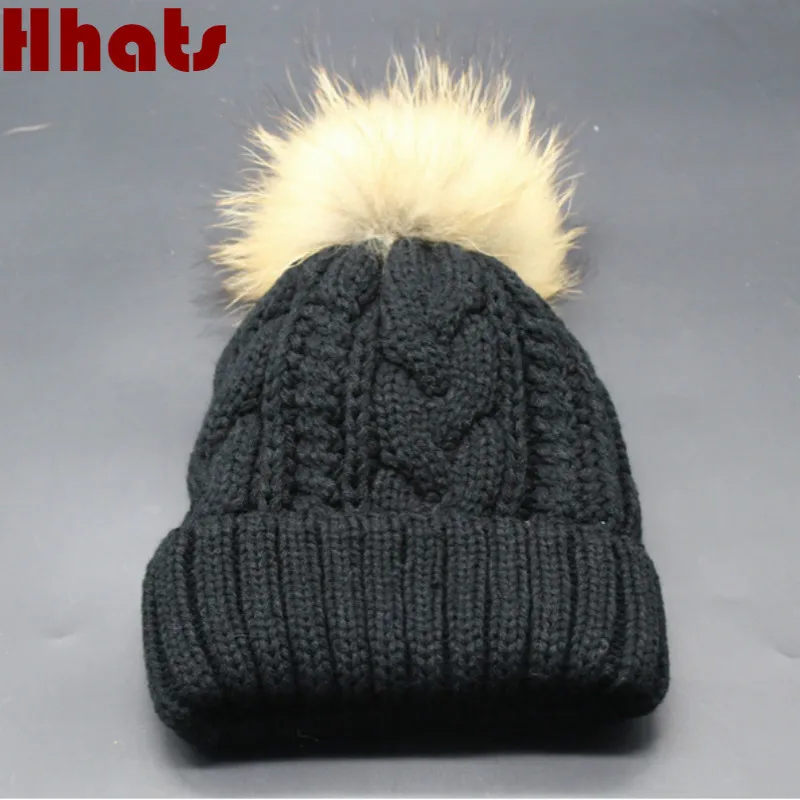 Вязаный шарик с помпоном из натурального меха Толстая теплая флисовая подкладка