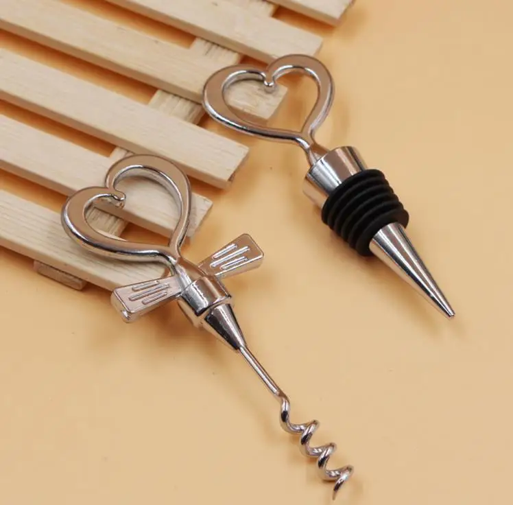 

1set Creative fashion Love Heart Corkscrew Wine Bottle Opener Wedding Gift party Favors guests Bottle Opener Set Wedding Decor