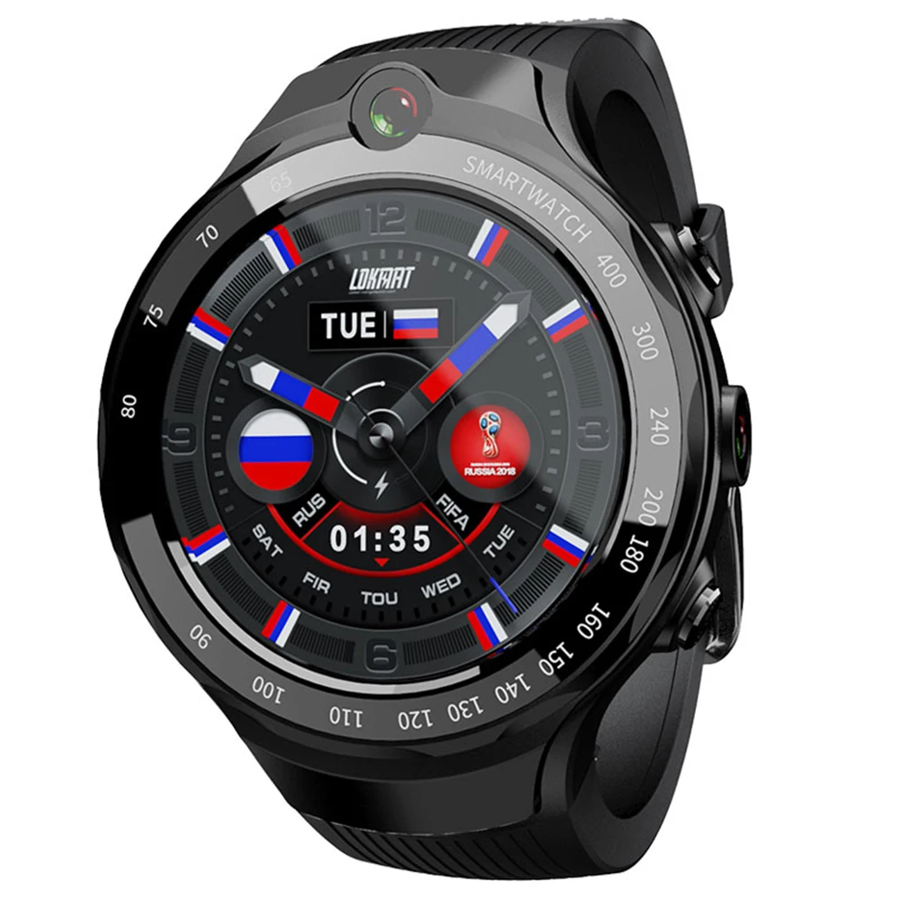 LOKMAT LoK02 4G Смарт часы Для мужчин MTK6739 1 Гб+ 16 ГБ, Android 7,1 Фитнес браслет 400*400 активно-матричные осид, Экран 5MP+ 5MP двойной Камера