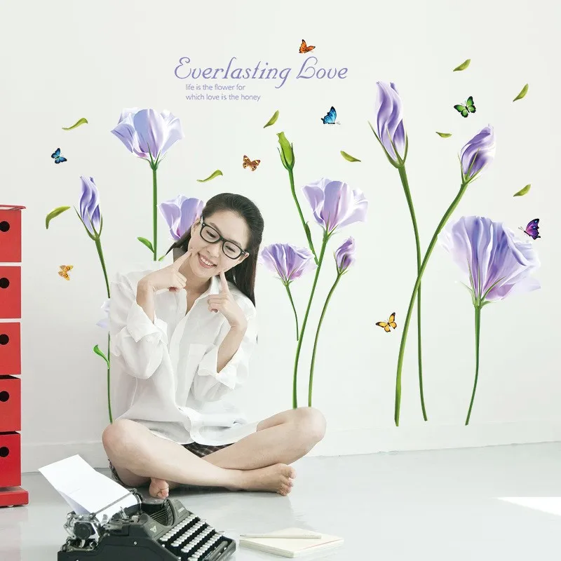 

Vinyl Lily Flower Wall Sticker Bedroom TV Background Wall Stickers Home Decor Wall Decals Stickers On The Wall