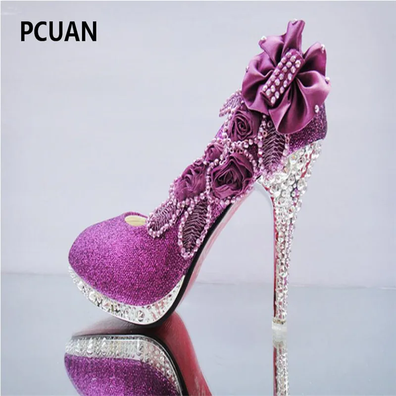 Fashion shiny crystal wedding shoes red bride thin section high heels shallow mouth bridesmaid gold butterfly 9cm | Обувь