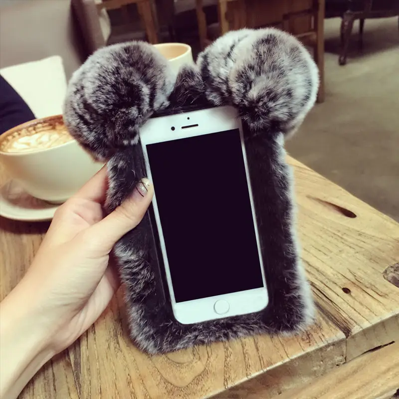 Для Samsung J7 J3 J5 2017 Panda Telefon Real Rabbit Fuzzy flufies Knuffel Fundas De Peluche для A5 A3 A7 |