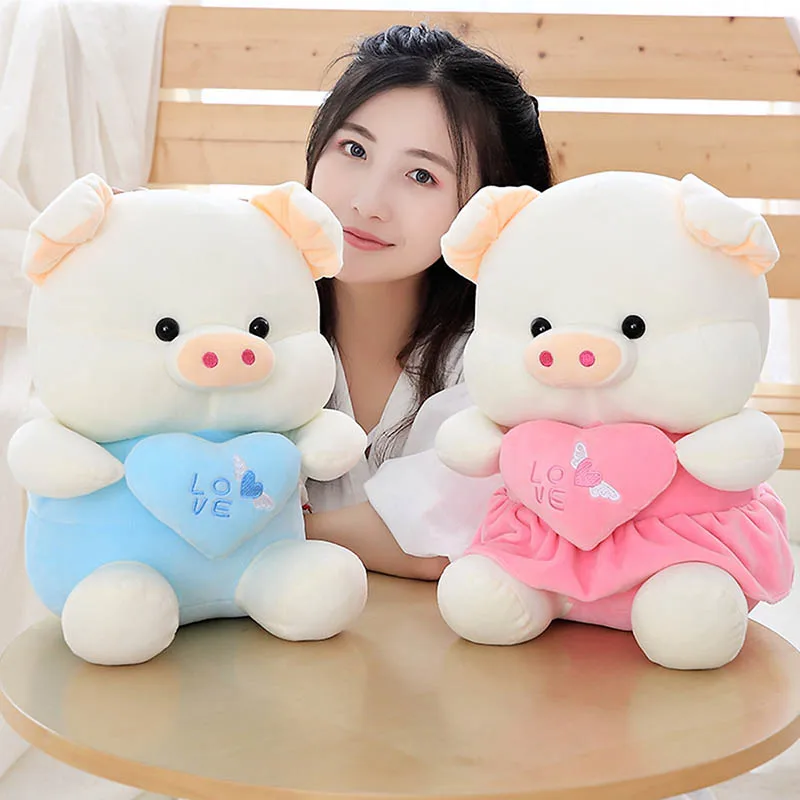 2018 35cm Embrace a heart Pink Blue Pig Plush Doll in dress Stuffed Toy Soft Lovely Birthday Gift for children | Игрушки и хобби