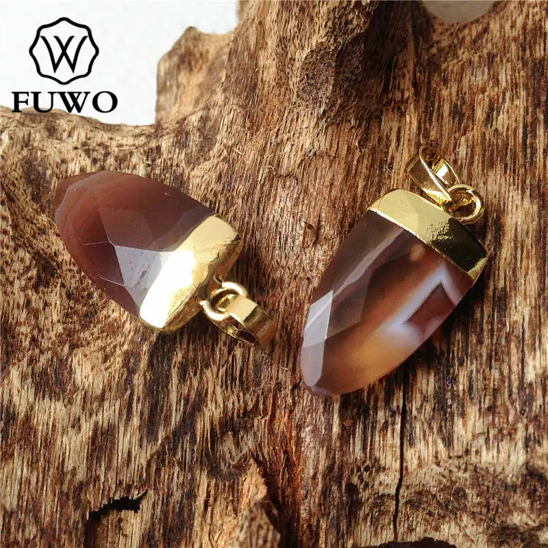 Подвеска в форме рога красного агата FUWO гальваническое покрытие из 24-каратного