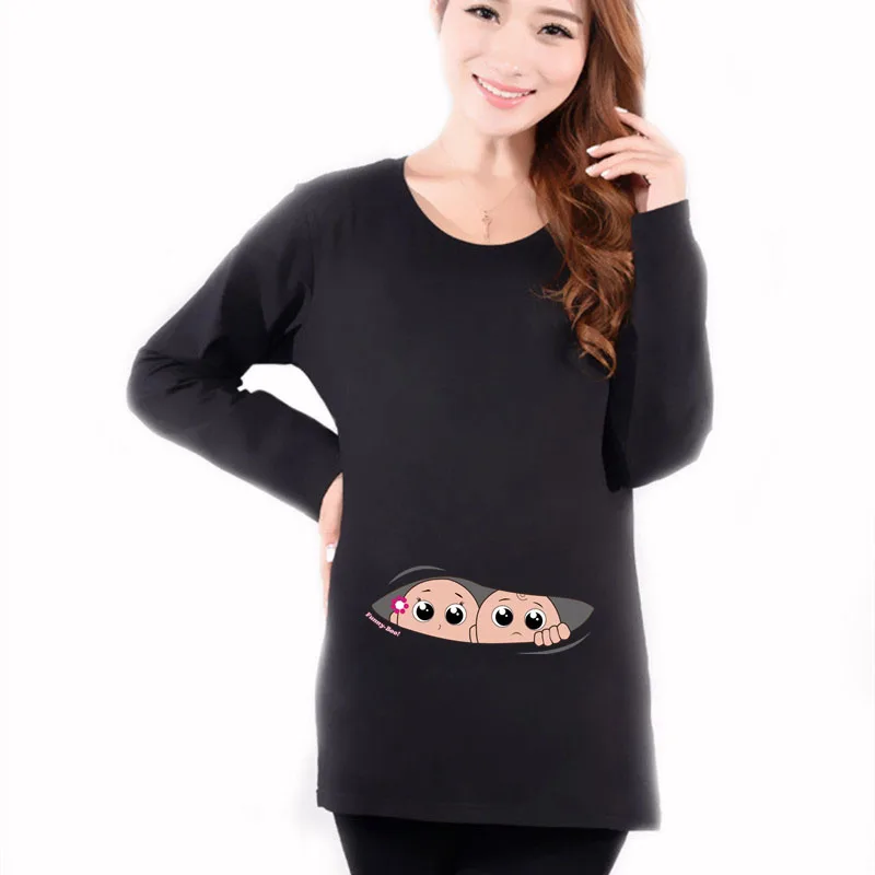 New funny pregnant t-shirts cute twins maternity tops long sleeve pregnancy clothes 4 colors cotton tees shirts baby shower gift | Мать и