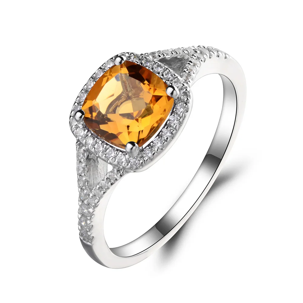 Женское Обручальное кольцо из натурального цитрина серебряное с огранкой