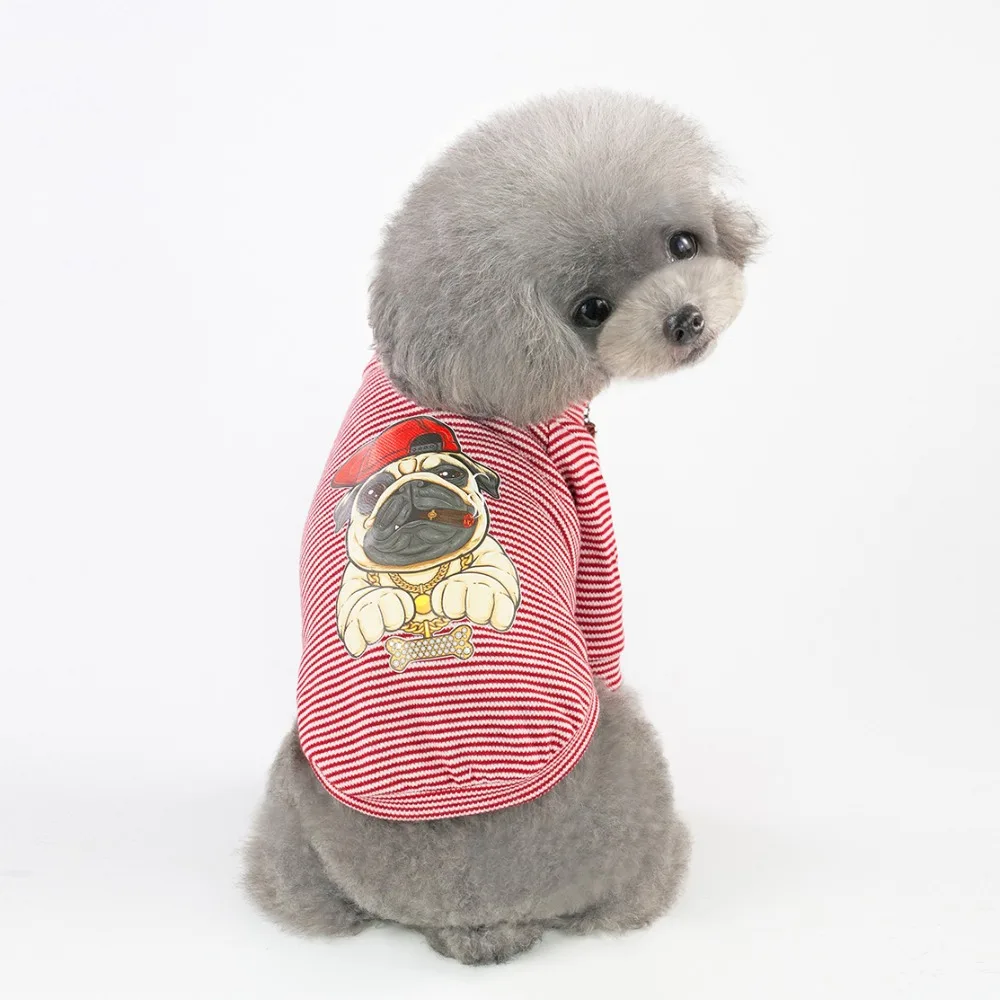 K97 New Summer Pet Dog Shirts Clothes Striped Cartoon Cat Vest Cotton Tshirts Clothing Hoodies Costume Chihuahua | Дом и сад