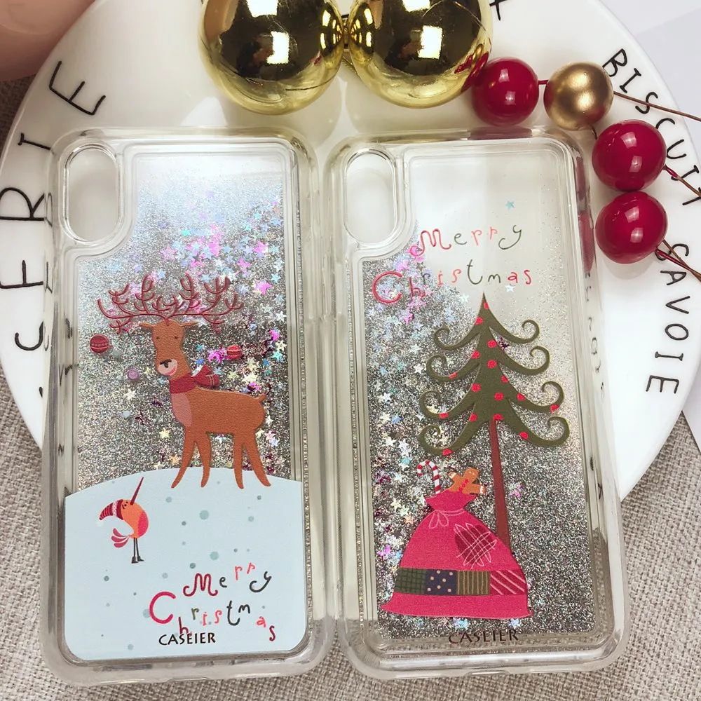 CASEIER Блестящий Рождественский чехол для iPhone 6 6S 7 8 Plus X XS Max XR Жесткий ПК с песком 5 5S