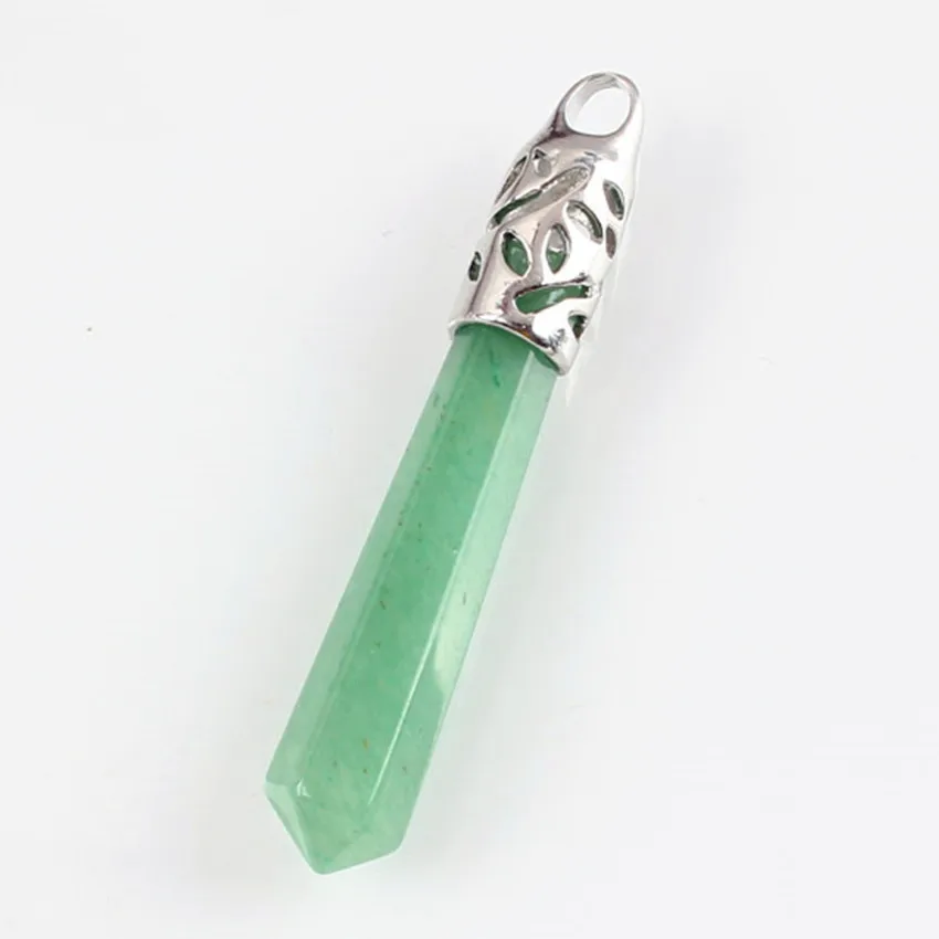 Green Aventurine 100-уникальный простой стиль 1 шт посеребренные аметисты шестиугольная Призма камень кулон в полоску Розовый Красный Агаты ювелирные изделия - Окраска металла: Green Aventurine