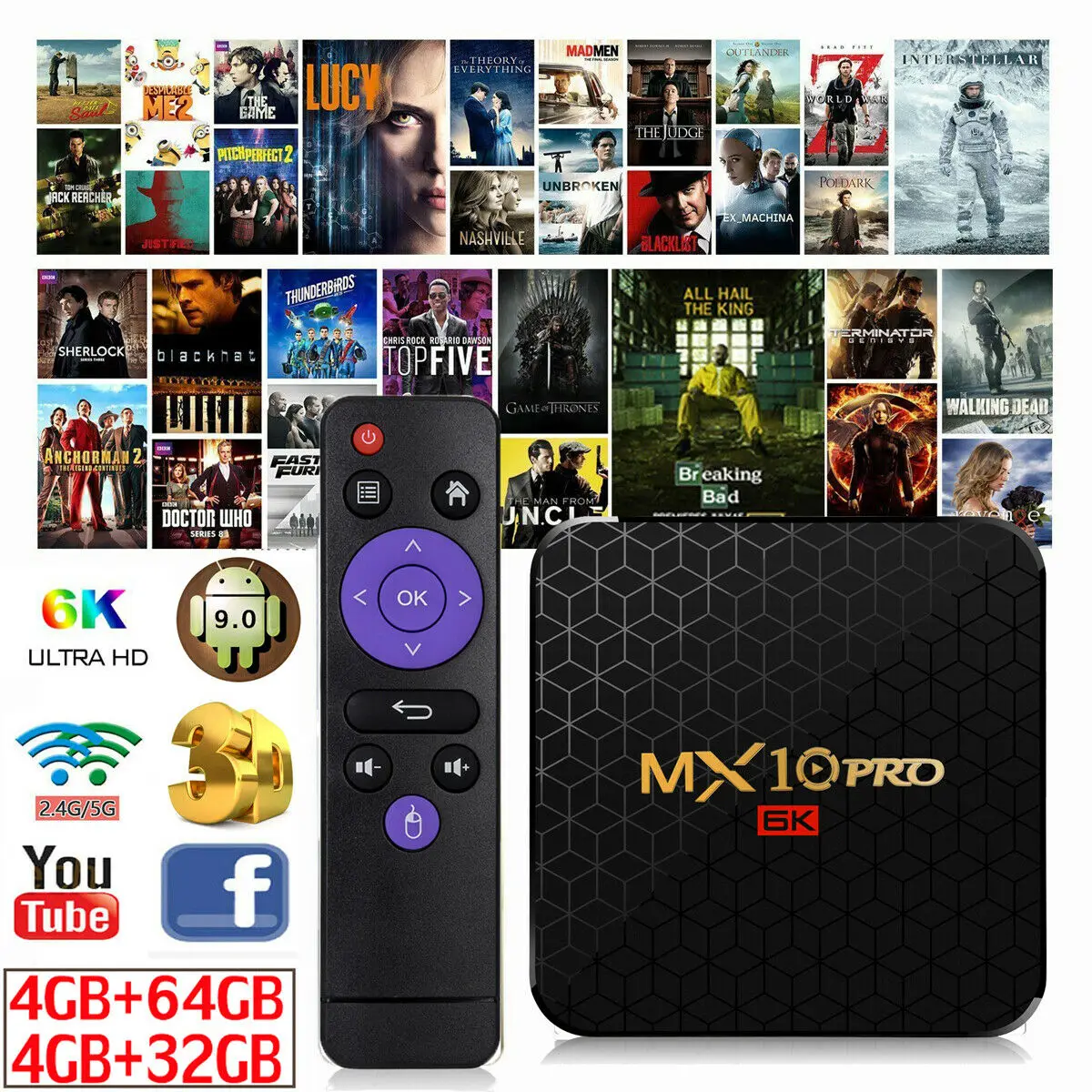 ТВ BOX SMART Android 9 0 6K MX10 профессиональное беспроводной доступ в Интернет KDLPAY 4 ядра