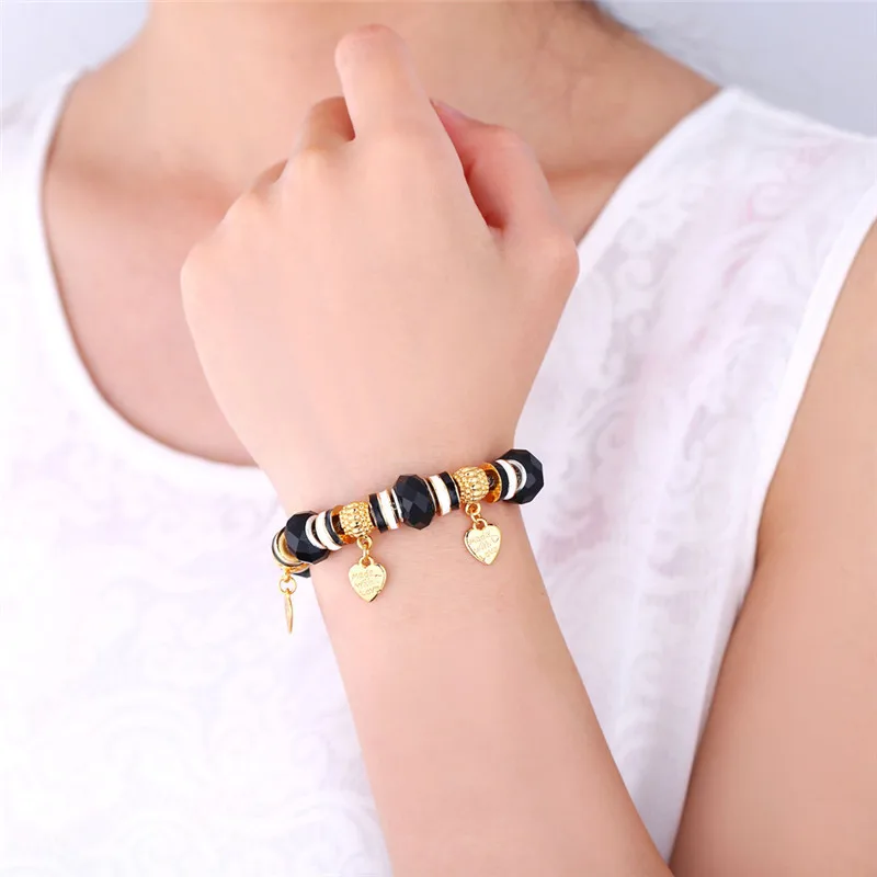 Женский браслет с подвесками в виде сердца золотого цвета|bracelets for|charm braceletcharm