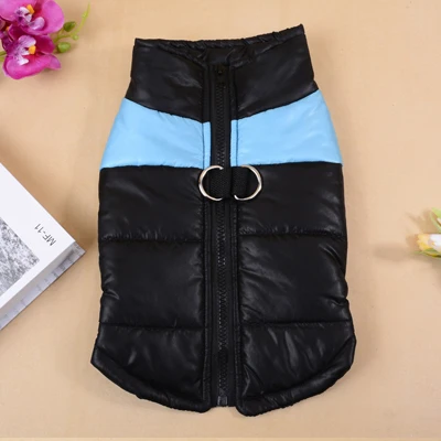 Blue Stripe Зимнего теплого сна питомца в собачья жилетка, одежда Куртка из искусственной кожи PU куртки для маленьких собак чихуахуа плащ в целом для питомца собаки Товары костюм с изображением костей - Цвет: Blue Stripe