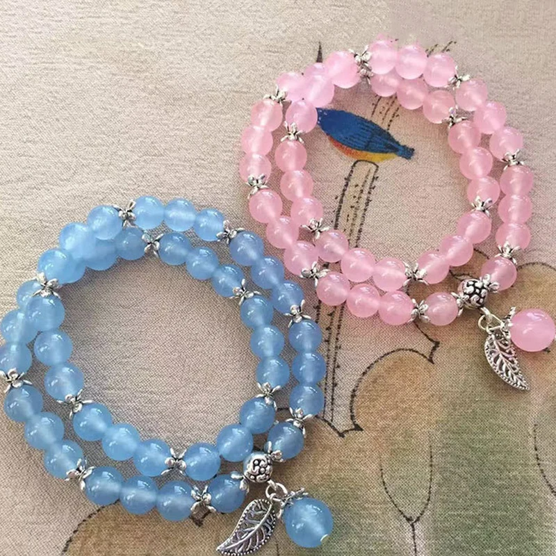 Женский браслет с кристаллами голубой розовый Круглый 8 мм|crystal bracelet|pink crystal