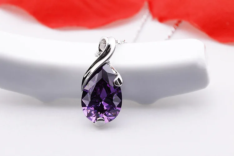 Latest New Purple CZ with 925 Sterling Silver Water Drop Pendant Necklace Nice Woman Fashion Jewellery | Украшения и аксессуары