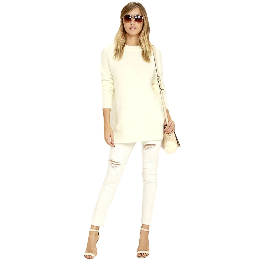 V Neck White Cashmere Sexy Sweater Women Long Womens Pullover Christmas Sweaters Family Oversized Jumpers Tunic Winter K6B45 | Женская