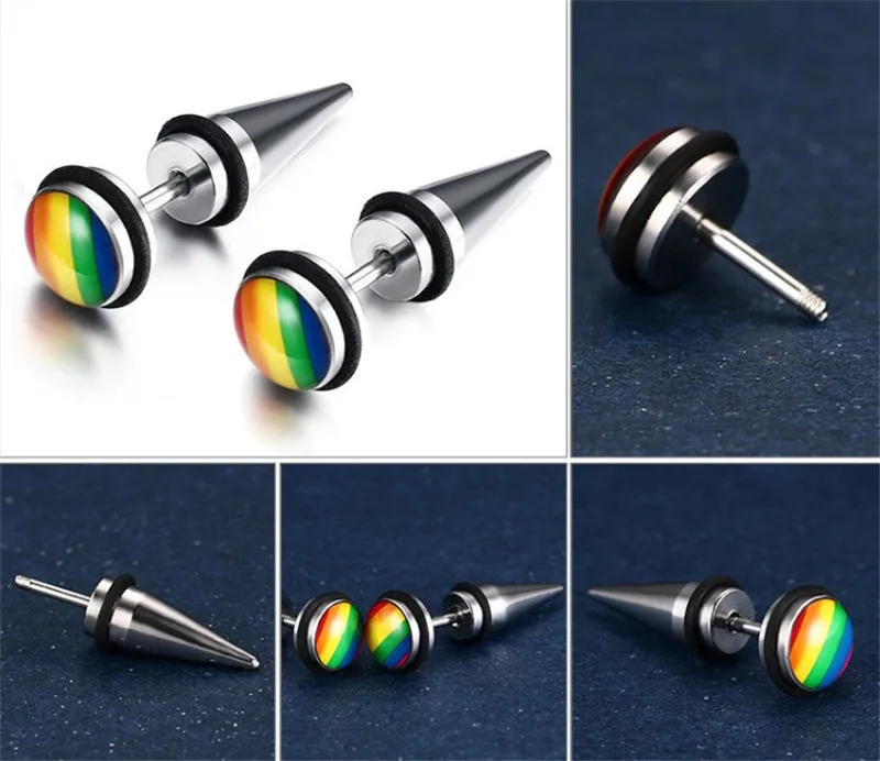Mprainbow серьги для мужчин радужные цвета из нержавеющей стали геев 1 пара модные