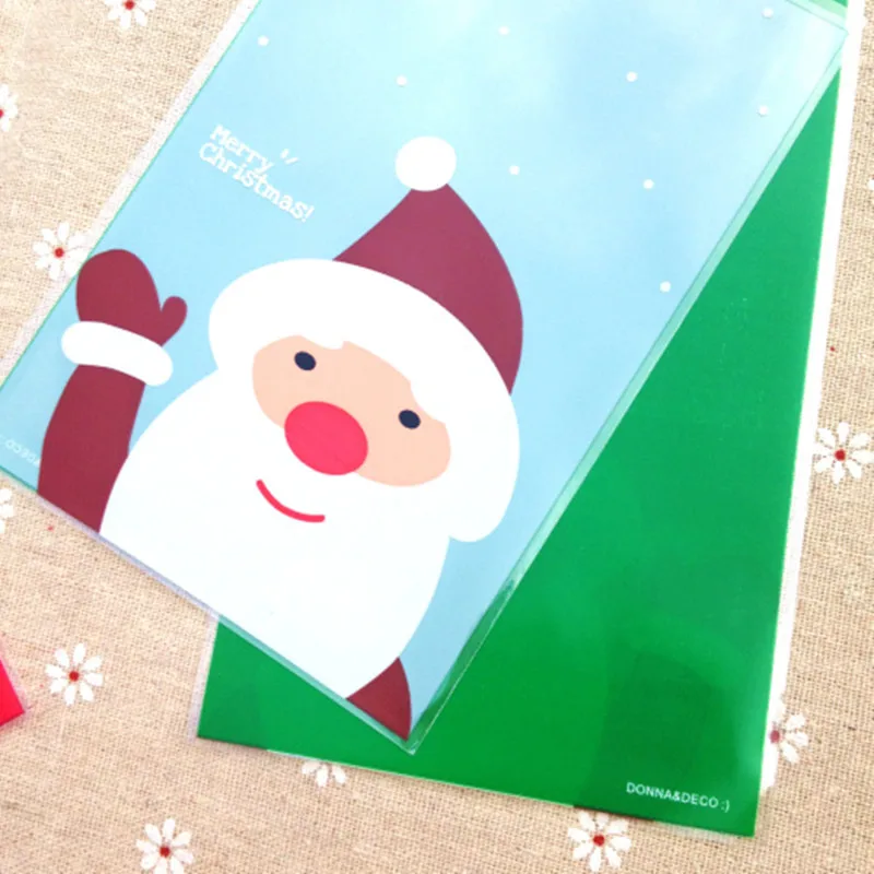 100 шт милый Санта самоклеющаяся печать виолончель мешок печенья для Подарочная