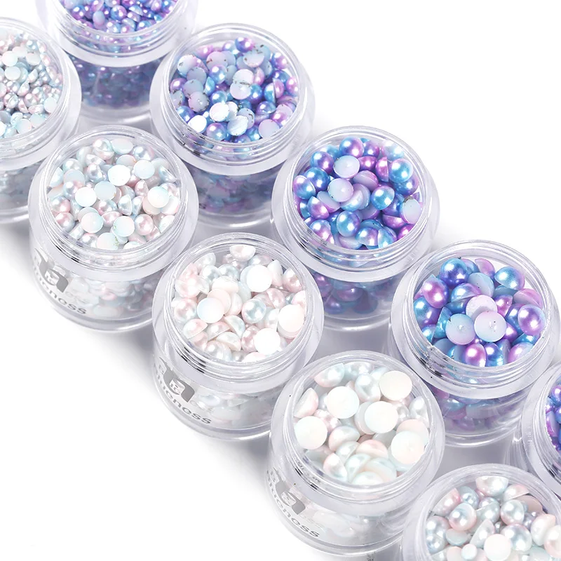 Blueness 1Box Half Round Pearl 10ml 2 Colors Mixed 4 Sizes Colorful Rhinestones For Nail Art Decorations UV Gel Accessories | Красота и