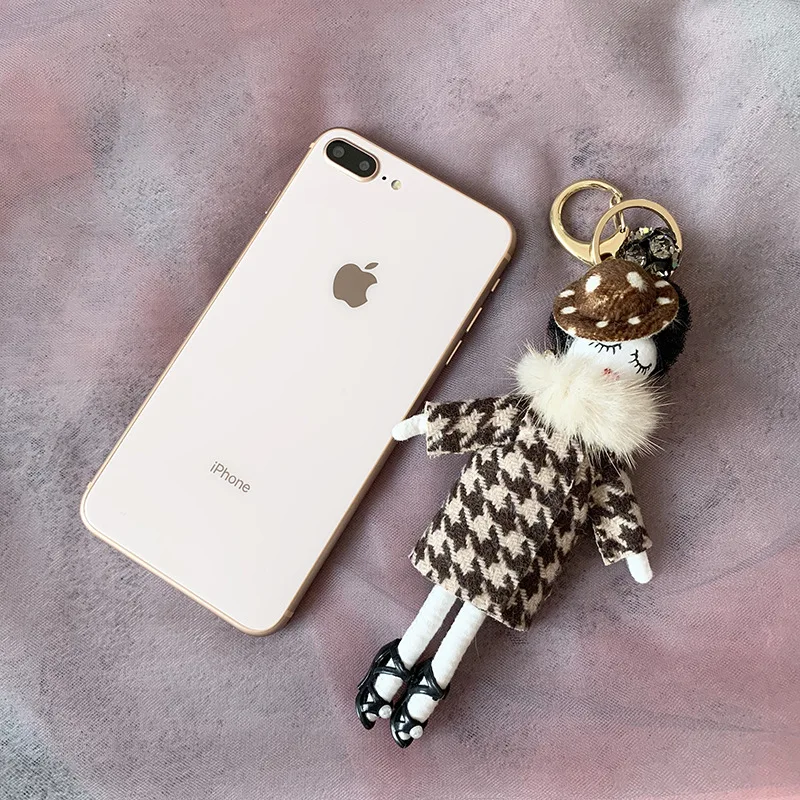customerized mink fur lady girl key chain creative person shape handbag pendant mobile phone fur doll decor DIY ornament