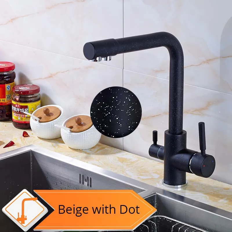 Black with Dot Хромированный латунный отвод очищенной воды, кухонный смеситель, кухонный кран, чистый фильтр для воды, бортике, двойные ручки, краны для горячей и холодной воды - Цвет: Black with Dot